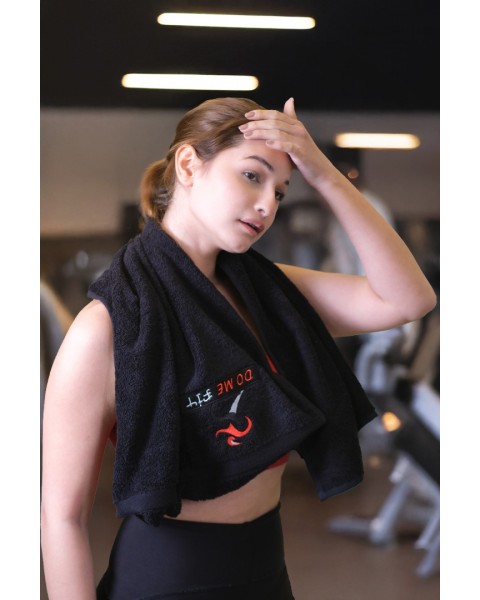 30x110  DoMeFit Mıknatıslı havlu spor ,fitness,gym antreman havlusu %100 pamuk Siyah renk , çift adet 